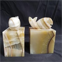 Pair of onyx fish bookends