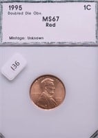 1995 PCI MS67 RED DDO LINCOLN CENT