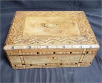 Antique marquetry wood jewelry box