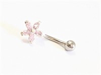 Silver Belly-Ring with Pink Flower Motif   C