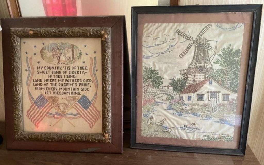 2 Framed Embroidered Art Pieces