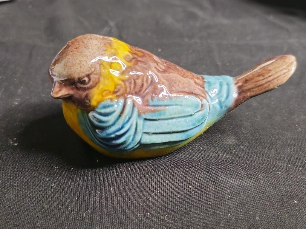 Ceramic Bird Mid-Century art Drip Glaze Songbird