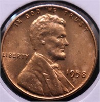 1958 D CHOICE BU RED LINCOLN CENT