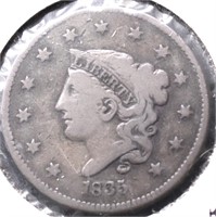 1835 N8 R1 LARGE CENT F