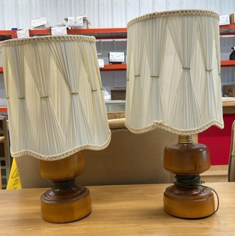 Pair of Wooden Base Lamps (20"H).  NO SHIPPING