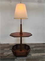 Vintage mahogany stick lamp with caned basket
