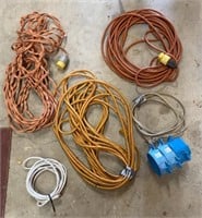 3 Extension Cords, Storage Tub, Wire