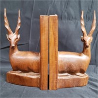 Pair of wood carved book ends