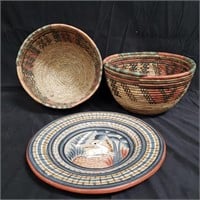Native hand woven baskets and plate
