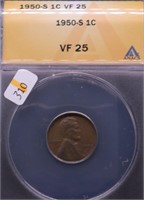 1950 S ANAX VF25 LINCOLN CENT