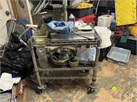 stainless steel serving cart with contents