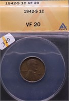 1942 S ANAX VF 20 LINCOLN CENT