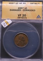 1937 ANAX VF 20 DETAILS LINCOLN CENT