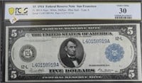 1914 PCGS VF 30 5 $ FEDERAL RESERVE NOTE