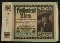 1922 GERMANY 5000 MARKS VF