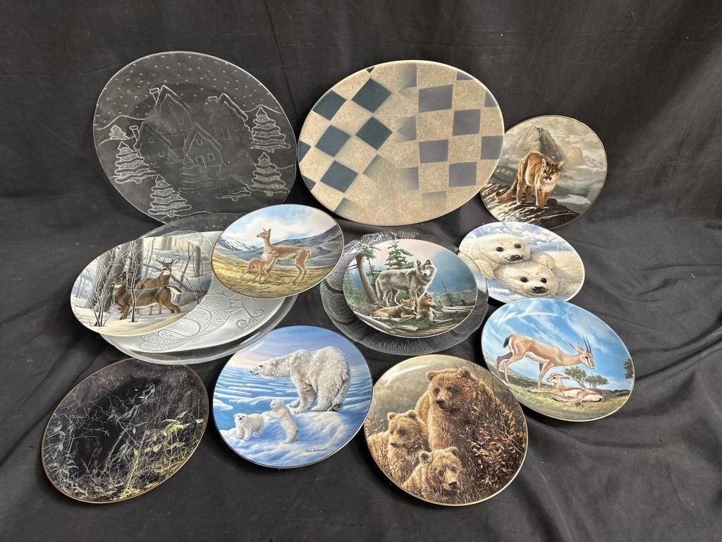 Group of decorative porcelain & glass plates in