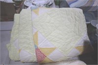 HAND STITCHED YELLOW & FLOWER QUILT