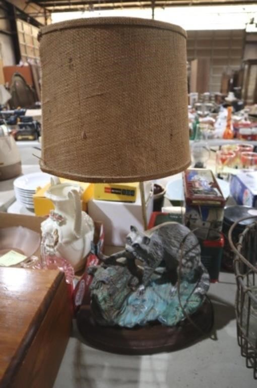 PORCELAIN RACOON LAMP WITH SHADE