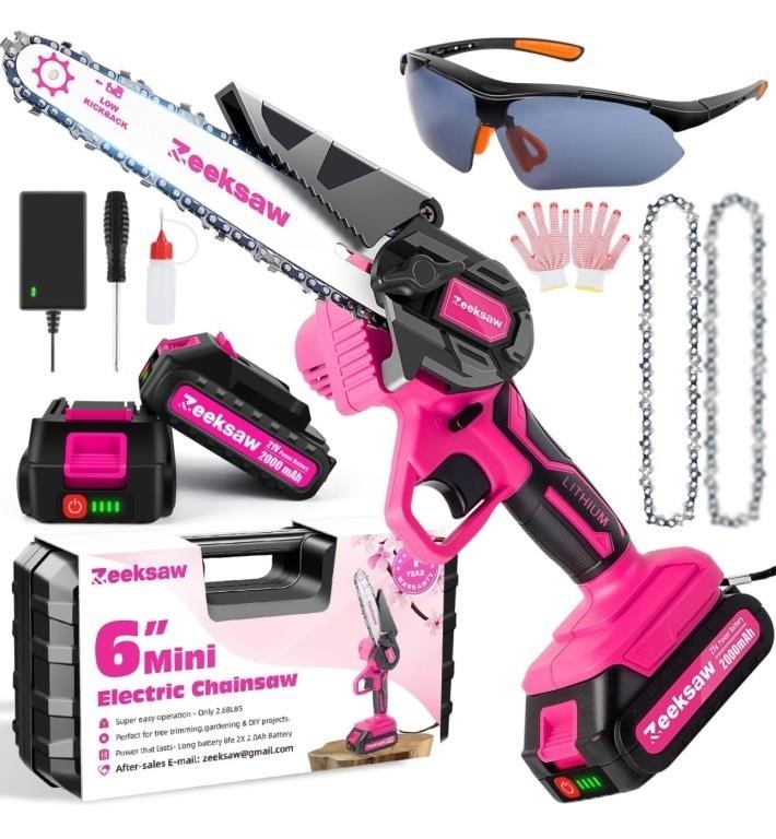 (new)2024 Pink Mini Chainsaw Cordless 6 inch