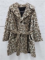 (F) Faux Leopard Fur Coat. Size Unknown.  Length
