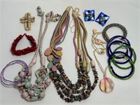 3 Cloth / Bead Necklaces, Bracelets, Earrings