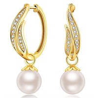 Silver Pearl Earrings Women Pearl Hoop Earrings