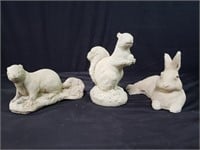 3 cement animal figures