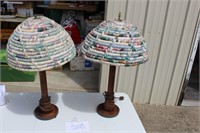 PAIR OF LAMPS WITH QUILTED SHADES