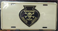 USA made metal license plate airborne death from