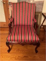 Chippendale Style Arm Chair w/ Striped Upholstery