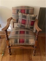 Upholstered side chair with carving in wood