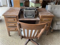 Oak typewriter desk and matching chair