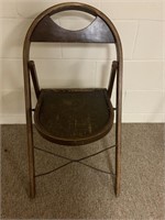 4 old wood and metal folding chairs w/padded seats