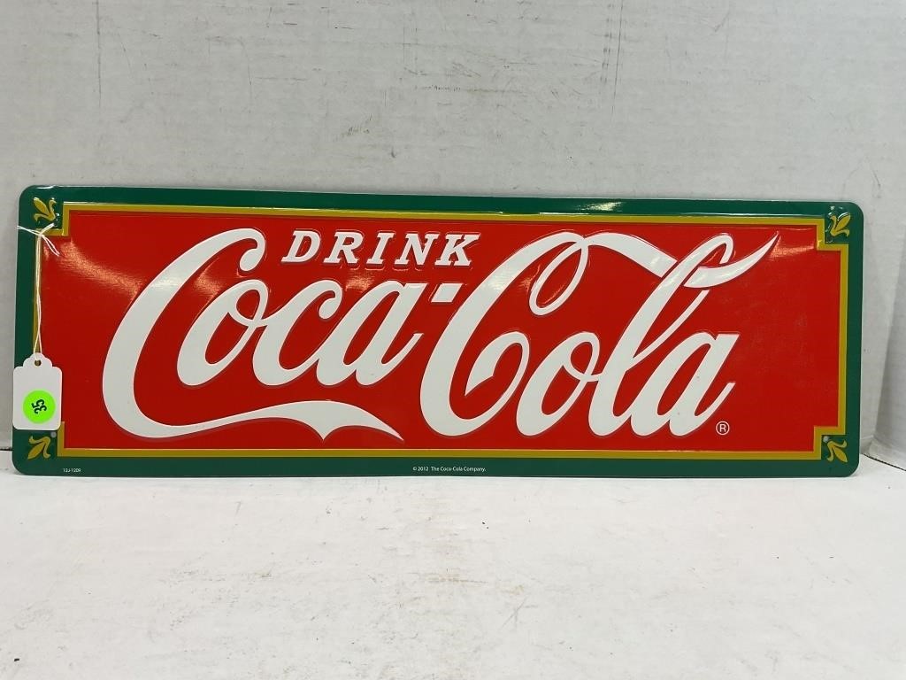coca cola embossed sign, 20 x 6 3/4 inches