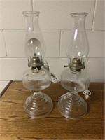 2 oil lamps converted to electric, clear glass,