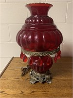 Red glass lamp with red hanging crystals-electric