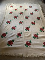 Cream with red roses crochet throw