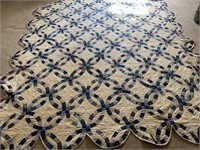 Handmade double wedding ring quilt, blue colors,
