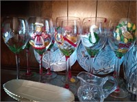 Lot Handpainted wine glasses, 2  Lenox cjshes, 4