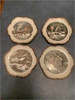 4 Currier & Ives plates