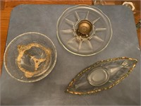 3 centerpieces:  gondola bowl with gold trim, bowl