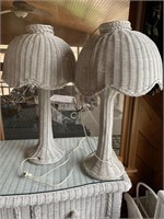 Pair of white wicker lamps