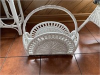 White wicker magazine rack