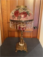 Victorian lamp with hand painted shade and base