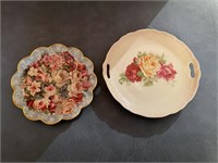 2 decorative plates with flowers:  plate
