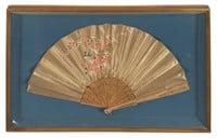 Framed Handpainted Silk Fan - Asian Style.