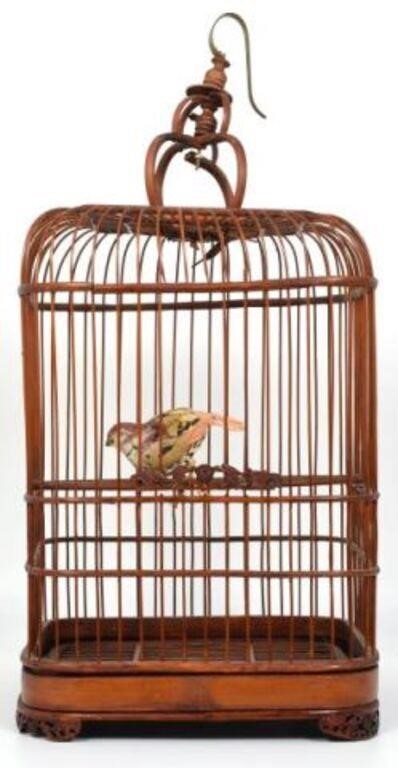 Vintage Chinese Wood Bird Cage.