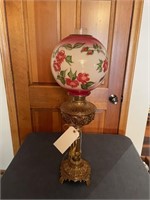 parlor lamp with ornate gold filigree base