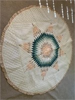 Round quilted tablecloth, some stains, 72"