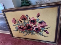 FLORAL NEEDLE POINT PICTURE - 33X24"